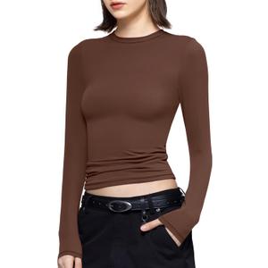 PUMIEY Women's Long Sleeve T Shirts Crew Neck Slim Fit Tops Sexy Basic Tee Smoke Cloud Pro Collection (Large)