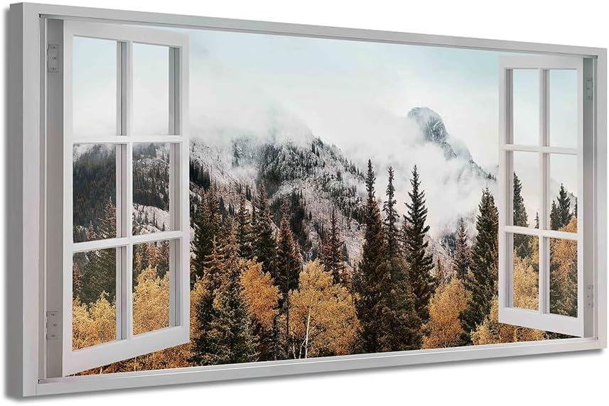 ARTISTIC PATH Foggy Landscape Canvas Wall Art - Misty Forest Picture Smoky Mountain Painting Scenery Photography Artwork for Living Room Bedroom Home Office (48L" x 24W")