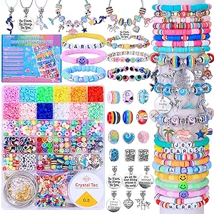 AIPRIDY 3600 Pcs Girls Toys Bracelet Making Kit, Unicorn/Mermaid Jewelry Activity, Flat College Style Beading for Friendship Jewelry Making, DIY Crafts for 4-12 Girls Birthday Christmas Gifts(Pink)