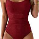Eomenie Women's One Piece Swimsuit Tummy Control Slimming Bathing Suit Color Block Spaghetti Strap 1 Piece Swim Suit Swimwear (RedWine) M