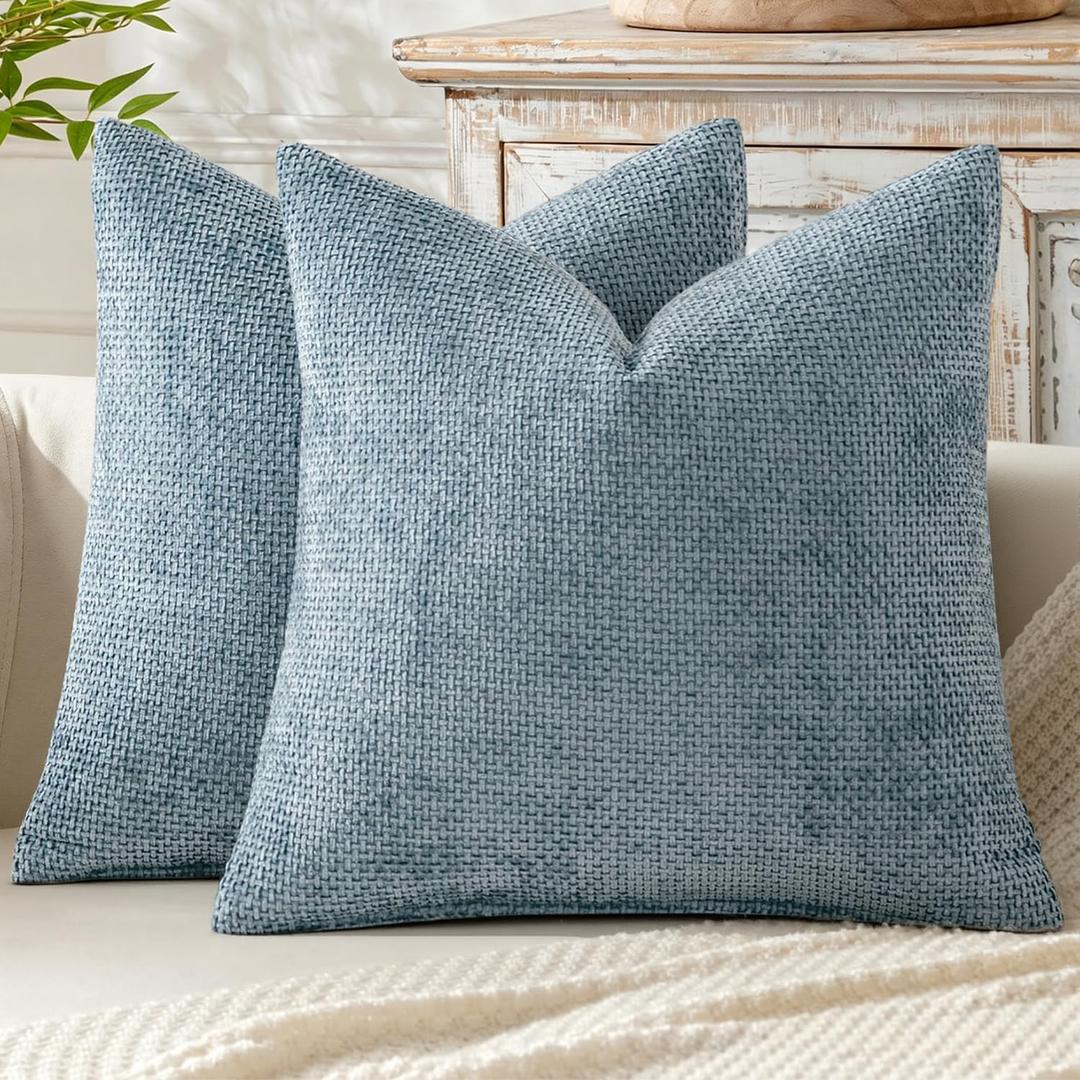 MIULEE Pack of 2 Coastal Blue Euro Sham Pillow Covers 24x24 Inch Summer Modern Boho Accent Decorative Throw Pillow Covers Chenille Farmhouse Cushion Covers for Home Decor Couch Bed Sofa Living Room