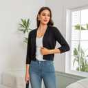 Women's Cropped Open Front Knit Cardigan V-Neck 3/4 Sleeve Lightweight Bolero Short Shrugs Sweaters Tops Black XL (Black, XL)