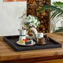 Nuogo Extra Large Square Ottoman Table Tray with Wooden Bead 24 x 24 Inch Washed Wooden Serving Tray Multifunction Decorative Square Ottoman for Coffee Table Platter Room Kitchen Counter (Black)