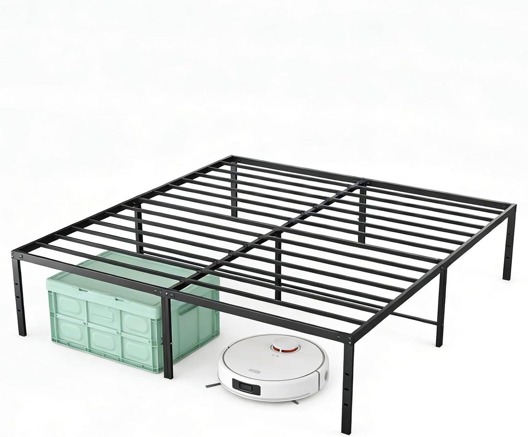 OLIXIS Queen Bed Frame, Heavy Duty Sturdy 18 Inch Metal Platform Bed with Storage Space, Sturdy Support Slats & Noise-Free, No Box Spring Needed, Easy Assembly