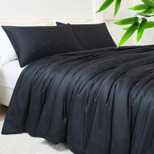 Jacquard Viscose Derived from Bamboo Duvet Cover King Size - 600 Thread Count Luxury 3 PCS Cooling Duvet Cover Set - Breathable, Cooling Comforter Cover with Zipper & Corner Ties (Black)