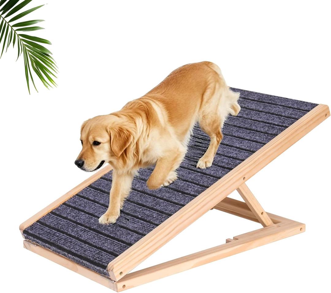 Adjustable Wooden pet ramp with Anti Slip Surface, Foldable Dog ramp, Suitable for Indoor Dog Climbing