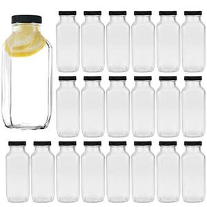 Encheng Vintage Water Bottles, Glass Drinking Bottles 16oz, Square Beverage 500ml With Lids For Kombucha, Tea, Glass Homemade Drinks, Travel Reusable Milk Juiceing 20Packs