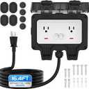 Outdoor Outlet Box with 16.4Ft Extension Cord, NEMA 5-15R, STW 14 AWG, IP66 Waterproof Power Outlet Extender with On/Off Switch & LED Indicator for Garden Yards& Outdoor Activity