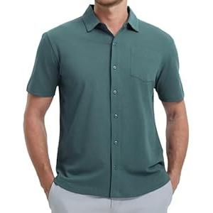 VEBOON Men's Cotton Button Down Shirts Short Sleeve Pique Casual Regular Fit Lightweight Strech Dress Shirts with Pocket
(S)