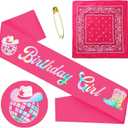 Birthday Girl Sash Set Cowgirl Party Decorations Cowboy Bandana Sash with Pin Cute Pink for Women Girls Birthday Party