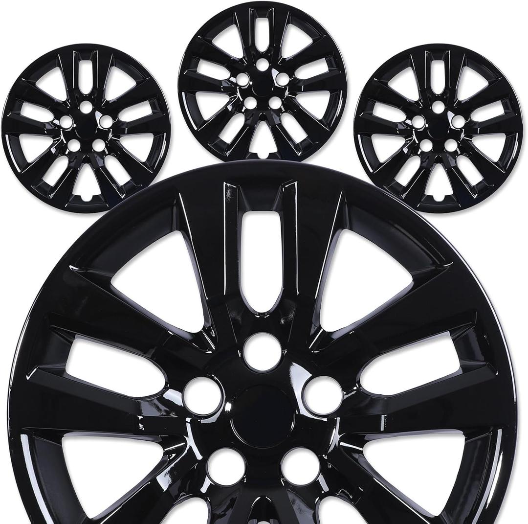 16 Hubcaps, Fit for 2013-2018 Nissan Altima Sedan, Set of 4 Black Lacquer Finish Wheel Rim Covers, Durable PP Material, Easy Snap-On Installation, 16 Inch Black Lacquer 4-Pack