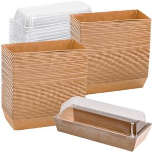 100 Pack To Go Dessert Boxes with Clear Lids, Paper Charcuterie Boxes Swiss Roll Cake Containers, Rectangle Sandwich Boxes for Sushi, Muffins, Treat, Waffle, Cookie, Food Truck Business