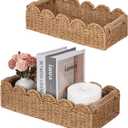 CubesLand Toilet Paper Storage Basket, Scalloped Edge Shelves Basket for Organizing for Over Toilet Tank Storage, Home Decor Baskets for Shelf, Countertop, Living Room, Bedroom, Handwoven, Neutral