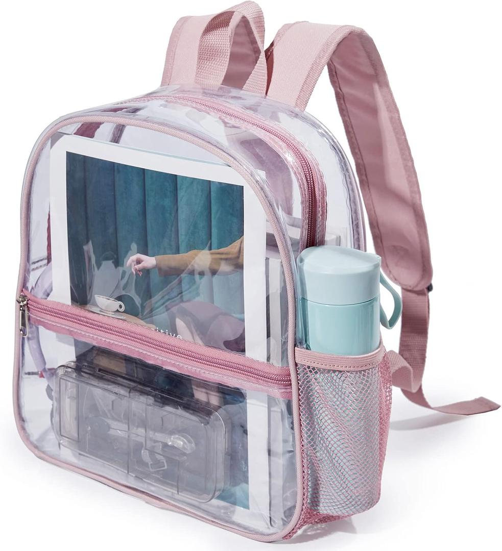 Clear Backpack for Stadium Approved 12612, Small Clear Bag for Stadium Events and Concert Sport Event, Rose Gold