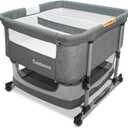 Twin Bassinet for 2 Babies, 3 in 1 Double Bassinet for Twins, Adjustable Height Rocking Bassinet for Baby with Wheels, Mosquito Net and Storage Basket, Airflow Mesh (Grey)