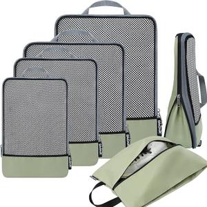 BAGAIL 4 Set Compression Packing Cubes Travel Accessories Expandable Packing Organizers, Matcha Green