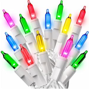 PREXTEX 200 Ct. Multi-Color Christmas Tree Lights with White Wire - 40 Ft Holiday String Lights for Indoor and Outdoor - Multicolor Incandescent Christmas Tree Decoration with End-to-End Connectors