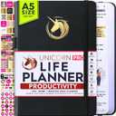 Life Planner - Undated Daily, Weekly & Monthly Planner with Budget Section | A 12 Month Journey to Increase Productivity & Happiness | Life Organizer & Gratitude Journal - Horizontal Format (UNICORN)