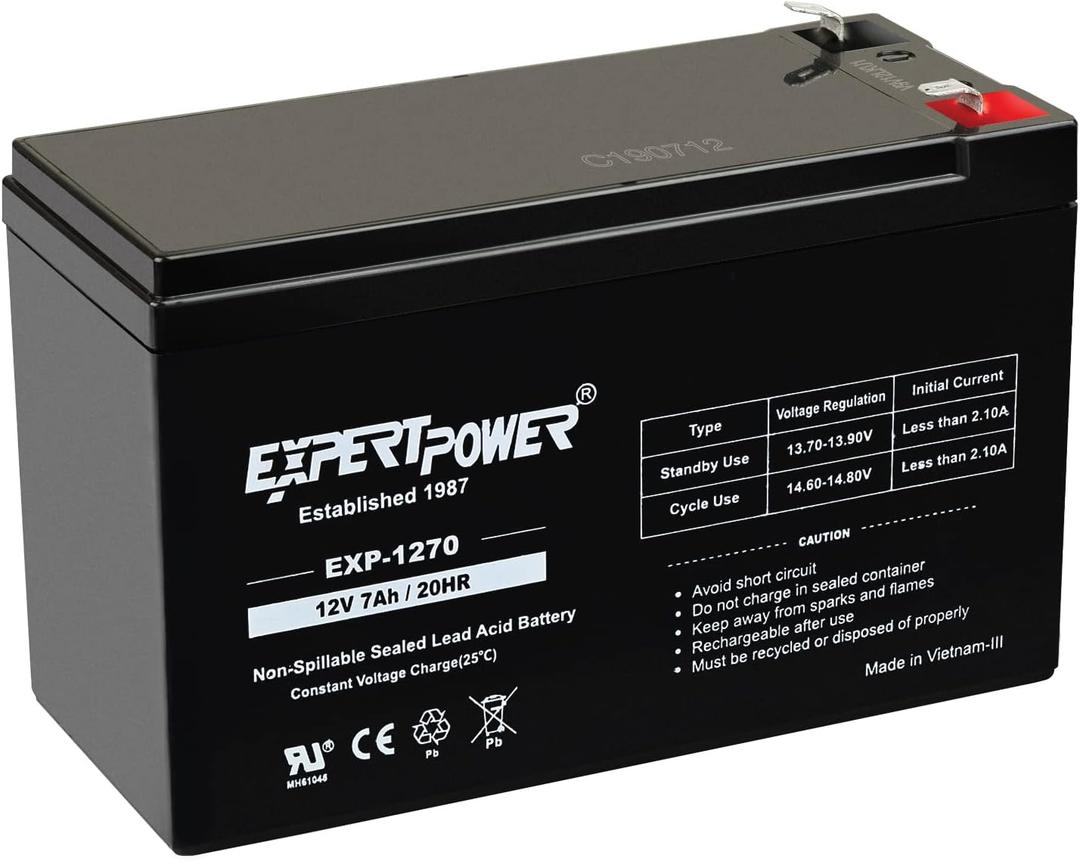 ExpertPower 12V 7Ah - SLA Rechargeable 12V Battery for Ride-On Toys, Alarm System, UPS, EPS, Feeder, Exit Sign, Small 12 Volt Battery for Kids Car, Sealed Lead Acid Fire Alarm Batteries