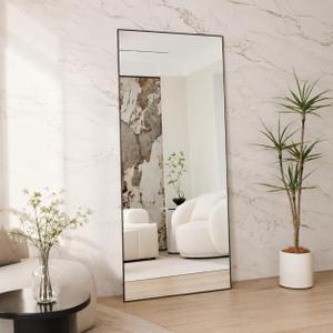 56x21 Black Rectangle Full Length Mirror, Tempered Glass with Aluminum Frame Full Body Mirror
