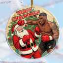 2 x Merry Chrithmith - Santa Funny Boxing - Christmas Ornaments - Christmas Decorations - 3.6 in Acrylic - Funny Gag Gifts - White Elephant - Stocking Stuffers