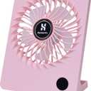 Personal Portable Fan, Rechargeable 2000mAh Battery Powered, Power Display and 180° Tilt Folding, Ultra Quiet, Office, Camping, Travel, in Car (Pink)
