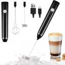 Milk Frother Handheld,Dallfoll USB Rechargeable Electric Foam Wand Maker for Coffee, 3 Speeds Mini Milk Foamer Drink Mixer with 2 Whisks for Bulletproof Coffee Frappe Latte Cappuccino Hot Chocolate (Black)
