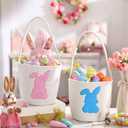 Cute Easter Basket with Handle Empty Bunny Basket Large Woven Cotton Rope Gifts Buckets for Egg Hunts Baby's First Easter Baskets Gifts(Blue)