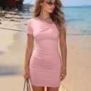 ZESICA Women's 2026 Summer Short Sleeve Bodycon Mini Dress Ruched Going Out Sexy Cocktail Party Club Dresses