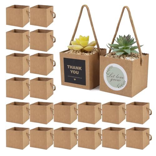 Temlum 2.5 Inch Succulent Wrap Bags (Fits 2.5″ Pots) with Thank You & Let Love Grow Stickers, Small Gift Box for Wedding, Baby Shower, Succulent Party Favors for Guests (Brown 40pcs)