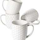 LE TAUCI Coffee Mugs 12 oz, Ceramic Mug Set Set of 4, Embossment Cups for Espresso, Latte, Tea, Cocoa, Cappuccino & Mocha, Dishwasher Oven Microwave Safe - 3.4 inch, Arctic White, Full:12 Oz