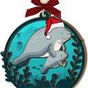 2 x Mom and Baby Manatee Christmas Ornament 2025 - Manatee Gifts for Animal Lovers Women, Men, Mommy Hugging Her Baby, for Mom from Son Daughter, Wooden Animal Ornaments Hanging Decor