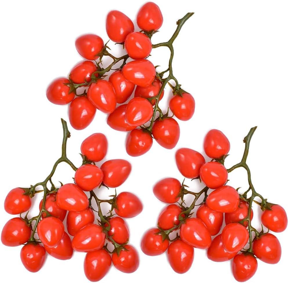 Set of 3 Artificial Cherry Tomatoes Fake Vegetables for Salad Festival Home Kitchen Cabinet Decoration Red