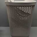 Mind Reader Slim Laundry Hamper with Lid, 60L Clothes Basket, Ventilated Plastic, Ivory, Single