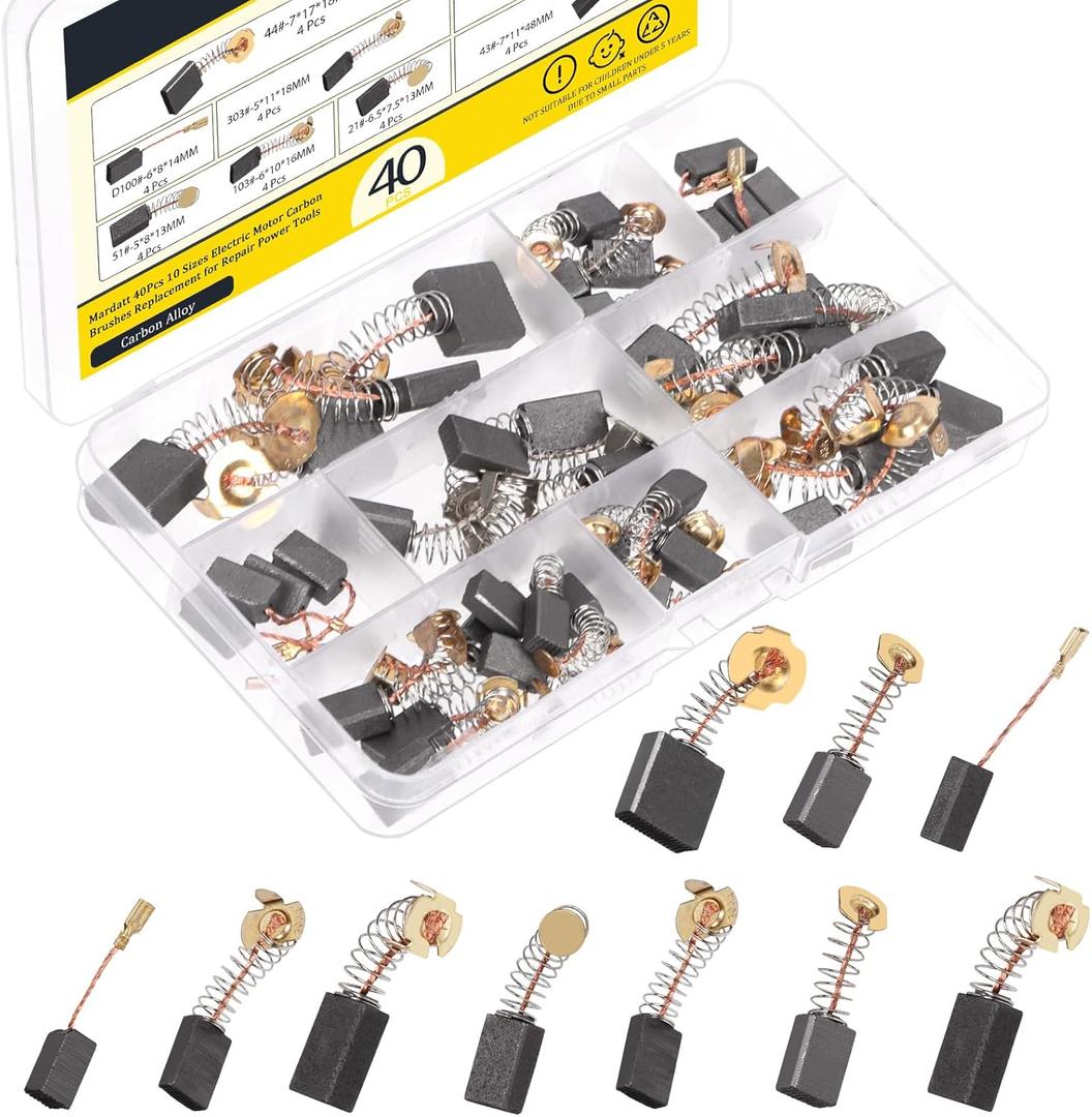 40Pcs 10 Sizes Electric Motor Carbon Brushes Replacement for Repair Power Tools and Motors Part