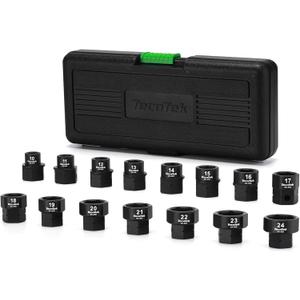 TecoTek 15-Piece 1/2-Inch Drive Metric Low Profile Impact Socket Set, Stubby Socket Set, 10mm-24mm, No Skips Sizes, 6 Point, Cr-Mo, Shorter Socket for Tight Areas
