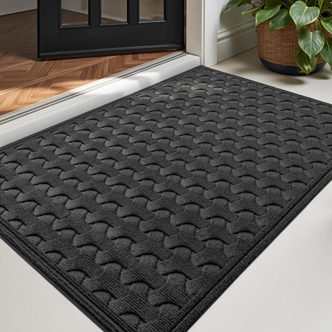 DEXI Front Door Mat 23x35, Non Slip Dirt Trapper Entry Mats for Inside Outside Entrance, Stain and Fade Resistant, Easy Clean Entryway Rug, Welcome Doormat, Patio, Charcoal
