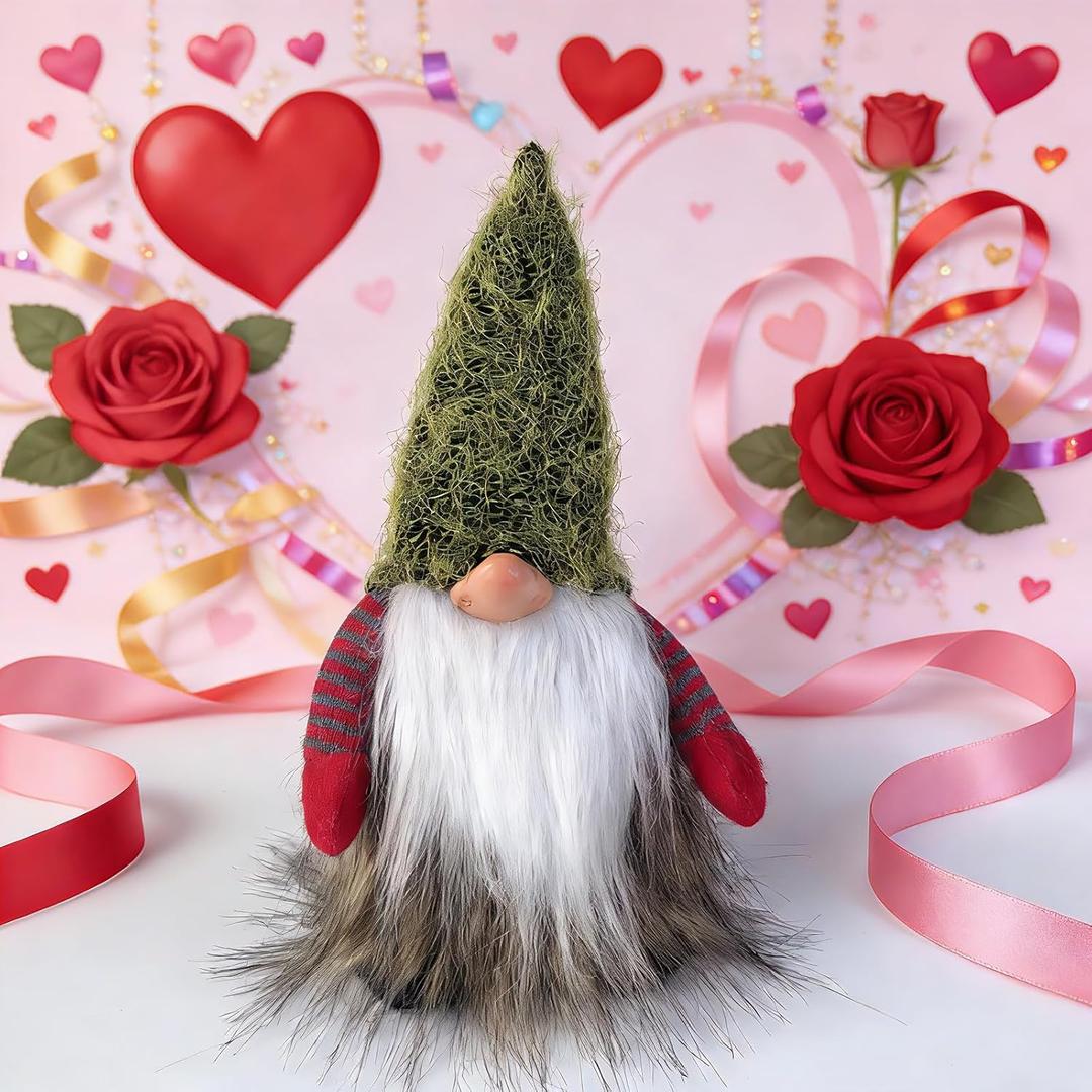 KOJIGIC 12inch Valentine's Day Gnome Tree Topper with Tree Topper Holder Santa Valentines Day Gnome with Lights Hand Made Valentine's Day Decoration Holiday Home Decor Ornament