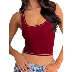 Danysu Women Rib Tank Top Padded Workout Top Square Neck Crop Tank Fitted Basic Cami Tops (X-Small, Red Apple)