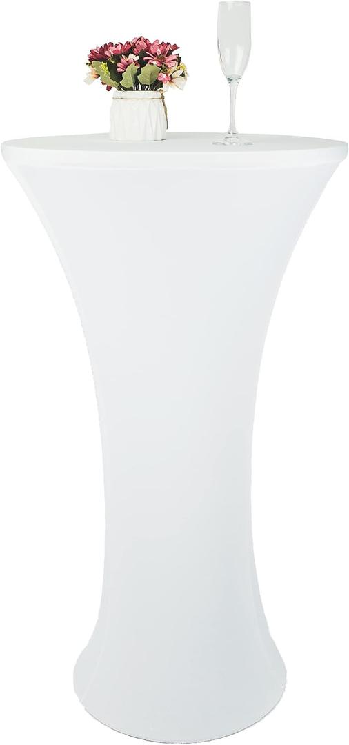 24x43 Inch White Spandex Cocktail Table Cloth Fitted Round Bar Table Stretch Highboy Cocktail Table Covers for Banquet Outdoor Party Wedding Bar Round Bottom White