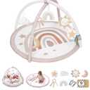 Baby Play Gym Mat, Tummy Time Activity Mat with 7 Detachable Toys and 12 Milestone Cards for Stage-Based Sensory and Motor Skill Development, Washable Play Mats for Infant, Newborn Baby Essentials (Rainbow)