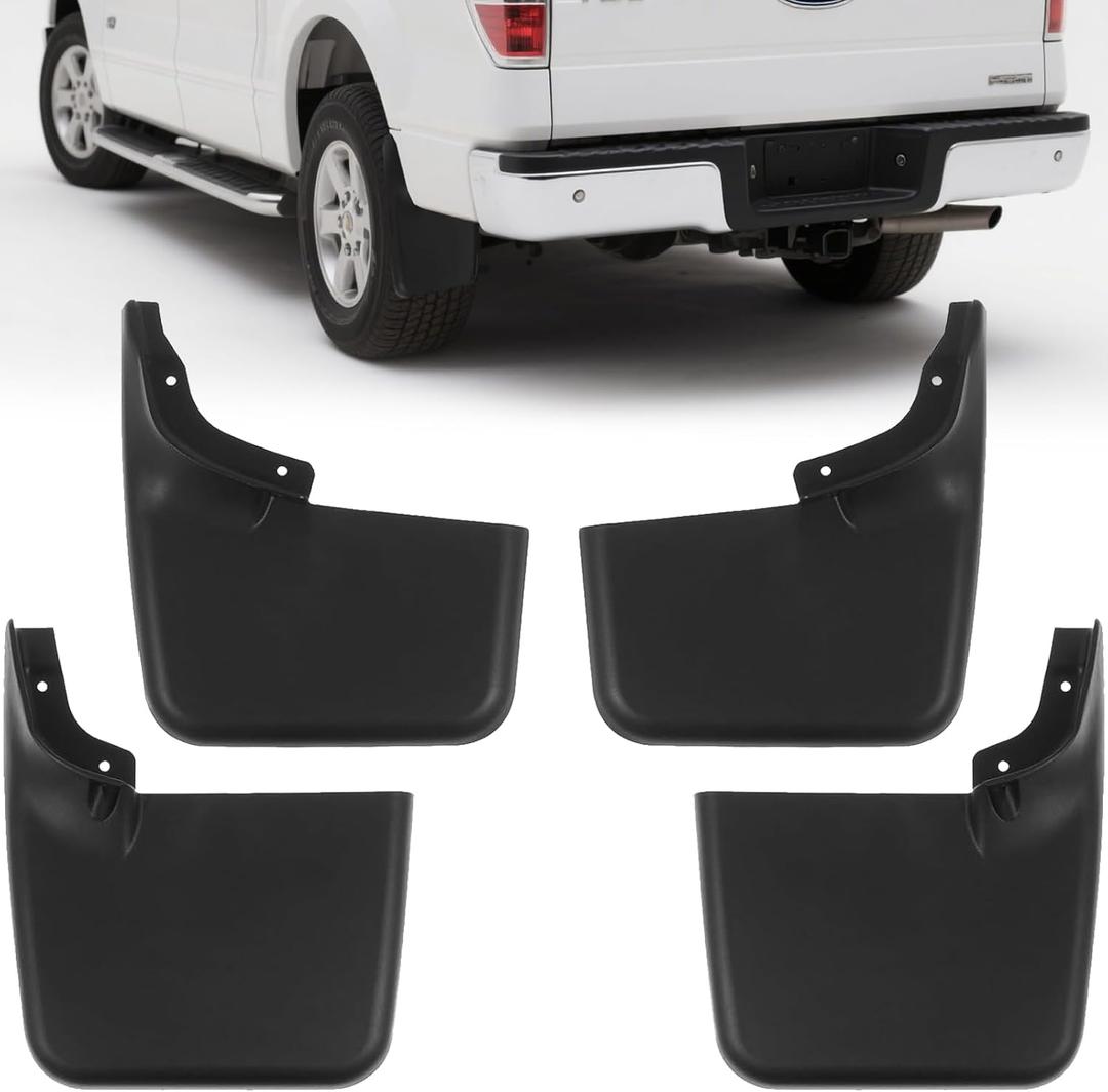 2004-2014 Ford F150 Mud Flaps, Heavy Duty All Weather Splash Guards, Front & Rear 4pc Set (Fits Trucks Without Fender Flares)