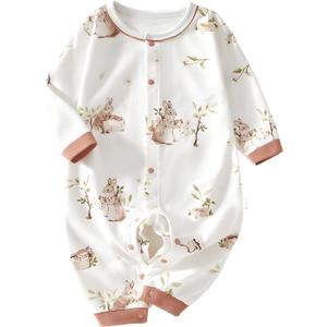 100% Organic Cotton Soft 3-24 Months Unisex Footless Newborn Baby Sleepers Pajamas Romper Boys Girls Long Sleeve (Rabbit, 3-6 Months)