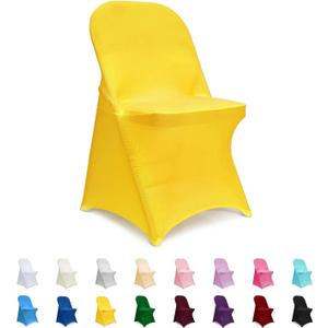ManMengJi Yellow Folding Chair Covers, Spandex Folding Chair Covers 10 PCS, Banquet Chair Slipcovers for Party, Wedding, Holidays, Celebration