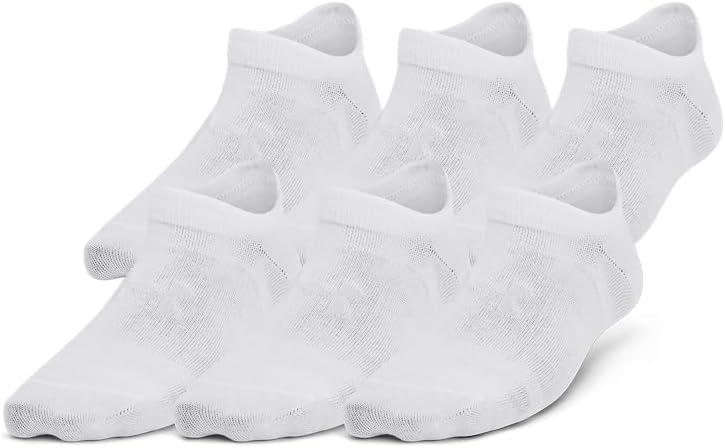Under Armour Boys' Youth Essential No Show Socks (6-Pairs) (Small, (100) White / White / Halo Gray)