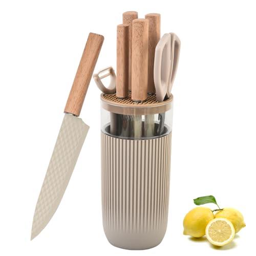 Knife Set, ZWJFDCBD 7-Piece Stainless Steel Kitchen Knife Set With Universal Knife Block, Non-stick Anti-Rust Knives Set for Kitchen, Super Sharp Knife Block Set with Removable Holder, Space Saving