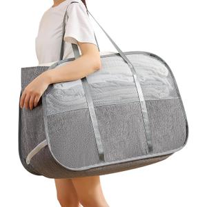 Collapsible Laundry Baskets with Easy Carry Handles, 95L Clothes Hamper for Storage, Foldable Laundry Basket Tear-proof, Large Pop Up Hampers for Laundry, Bedroom, Bathroom, Dorm Grey