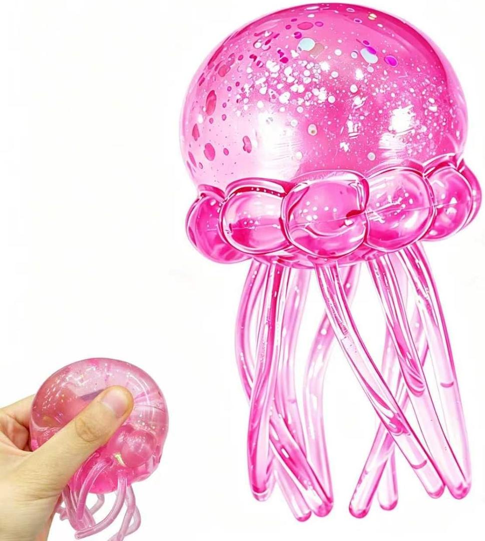 Jellyfish Squishy Toy, Glitter Jellyfish Squishy Squeeze Toy, Soft Slow Rise Squish Sensory Fidget Toy for Relaxing Hand Play, Cute Jelly Fish Squishy for Kids and Adults(Pink)