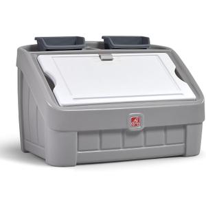 Step2 2-in-1 Toy Box & Art Lid, Kids Toy Storage Bin & Organizer, Easel & Chest in One, Made of Durable Plastic, For Toddlers 2+ Years Old, Gray