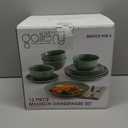 AmorArc Ceramic Dinnerware Sets for 4, 12 Pieces Handpainted Plates and Bowls Set, Scratch Resistant Stoneware Dishes Set, Dishwasher & Microwave Safe, Jade Green